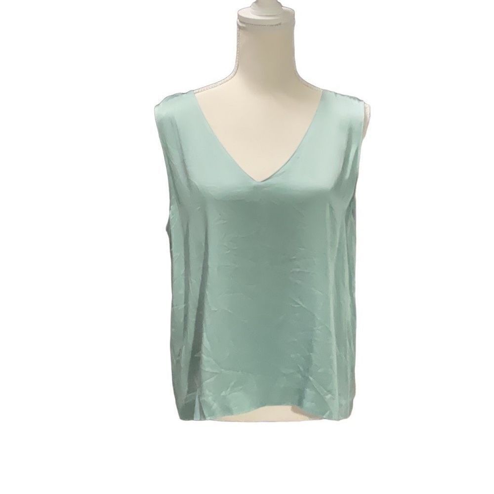 Maliparmi Green Split Button Back V Neck Sleeveless Top Size 48 EU Medium US